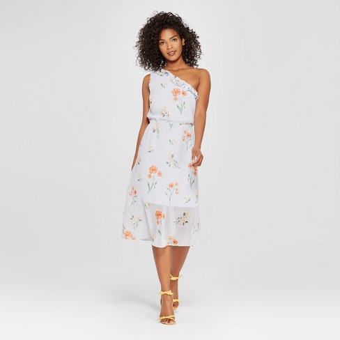 Women's Floral Print One Shoulder Ruffle Midi Dress - Who What Wear™ Blue | Target