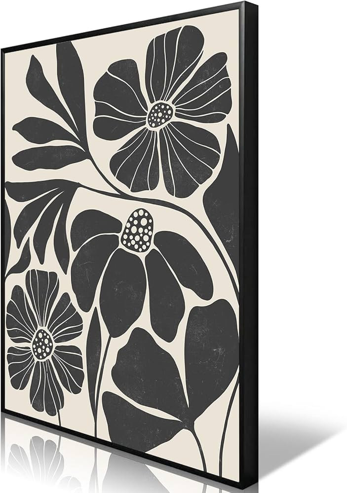 Framed Modern Abstract Black Flower Canvas Wall Art Minimalist Nature Botanical Floral Room Aesth... | Amazon (US)