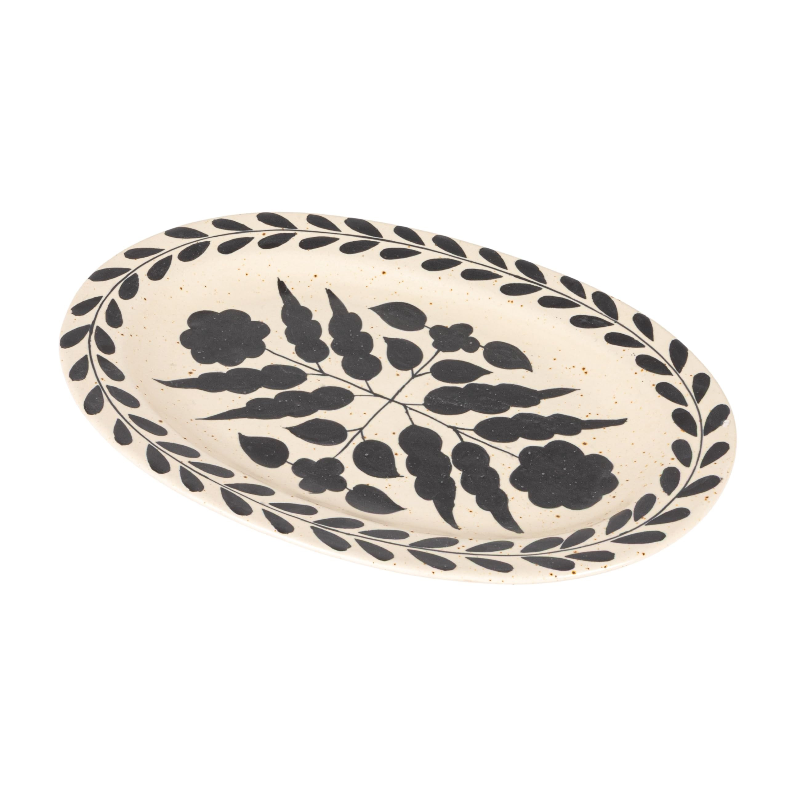 Hand Painted Stoneware Platter with Floral Design, Black and White | Amazon (US)