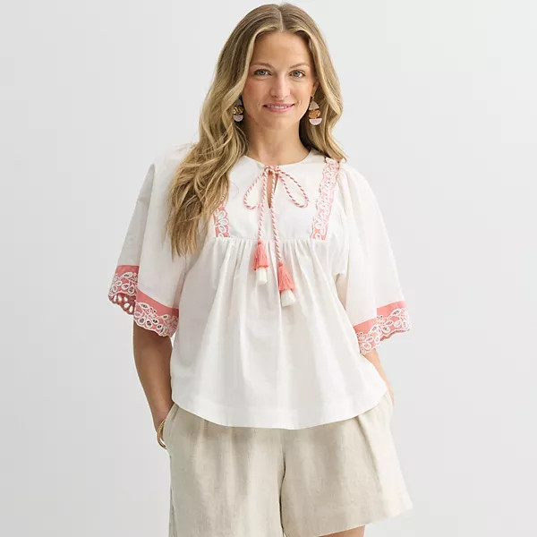 Women's Farmers Market Lace Up Embroidered Top | Kohl's