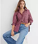 Striped Poplin Everyday Oversized Pocket Shirt | LOFT