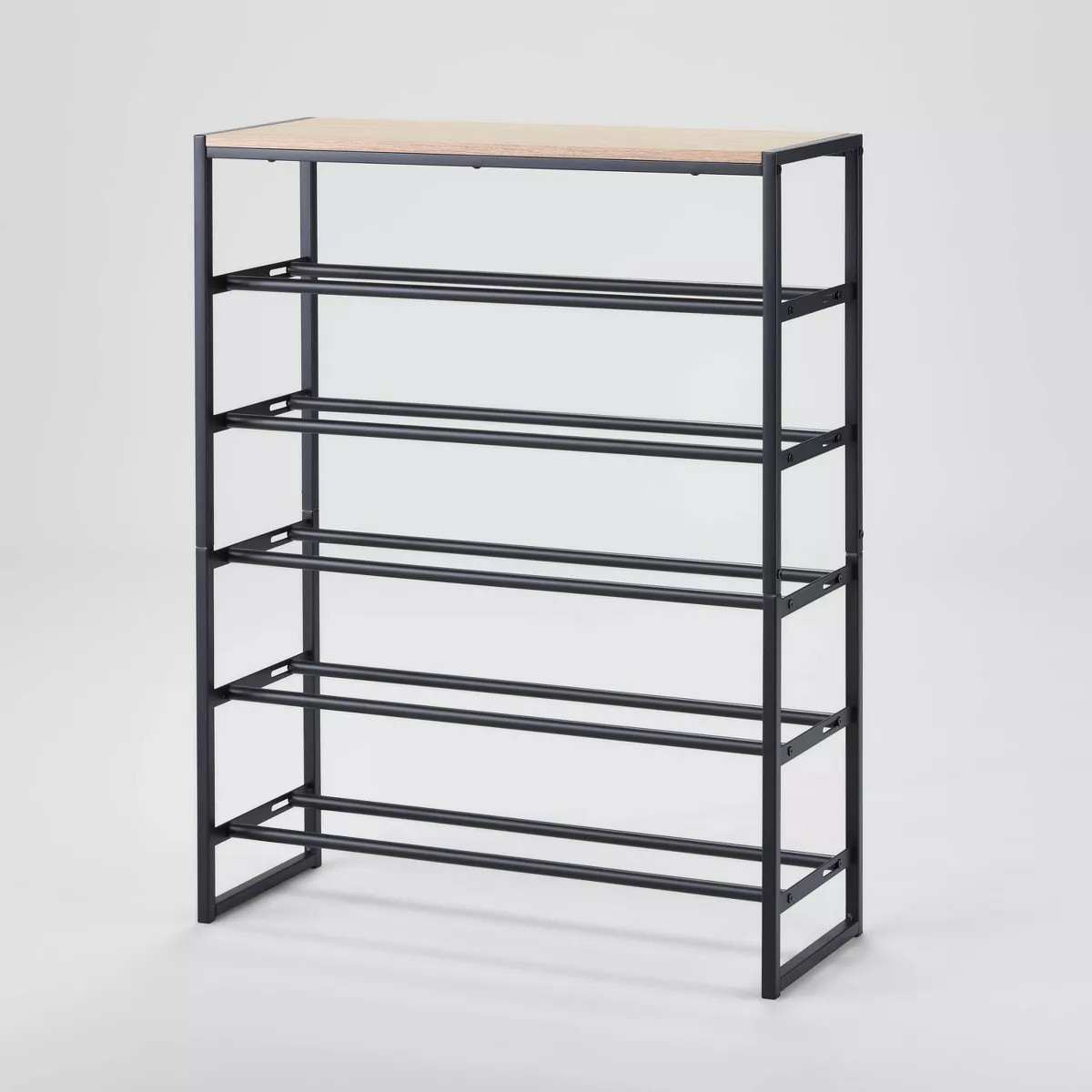 5 Tier Shoe Rack Black Metal with Natural Wood - Brightroom™ | Target