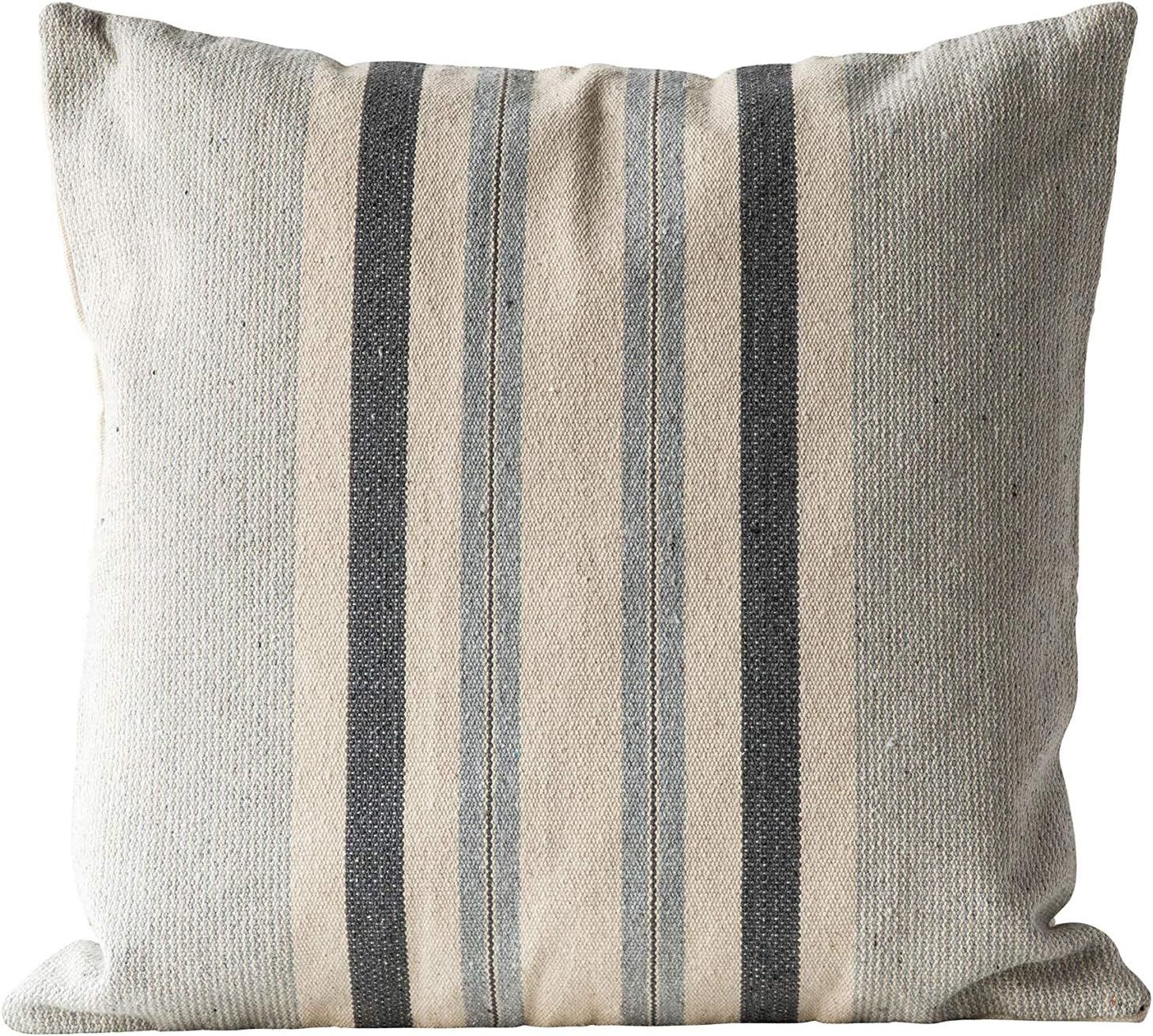 Creative Co-Op Square Grey Striped Cotton Woven Pillow | Amazon (US)