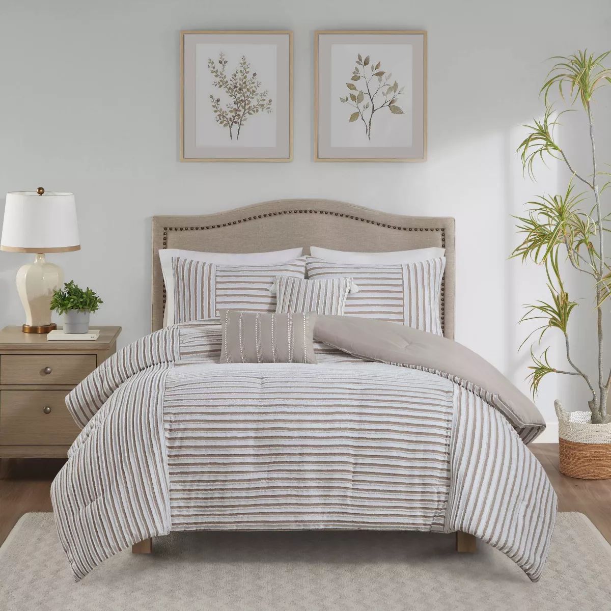 Madison Park 5pc River Clipped Jacquard Comforter Bedding Set with Throw Pillows Off-White | Target