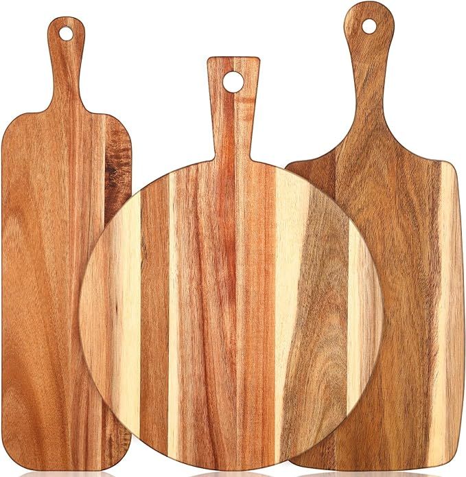 Uiifan 3 Pcs Acacia Wood Cutting Board with Handle Wooden Chopping Board Charcuterie Boards Assor... | Amazon (US)