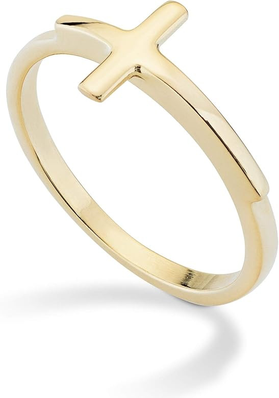Miabella 925 Sterling Silver or 18Kt Yellow Gold Over SilverSideways Cross Ring for Women Teens G... | Amazon (US)