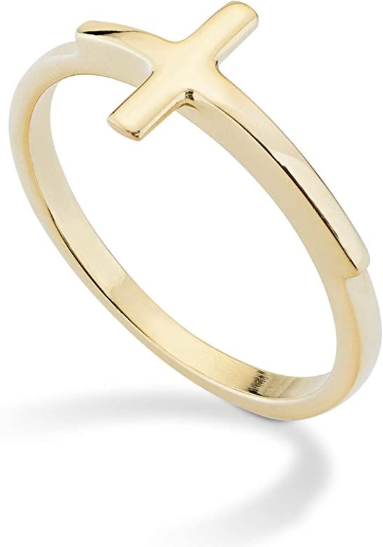 Miabella 925 Sterling Silver or 18Kt Yellow Gold Over SilverSideways Cross Ring for Women Teens G... | Amazon (US)