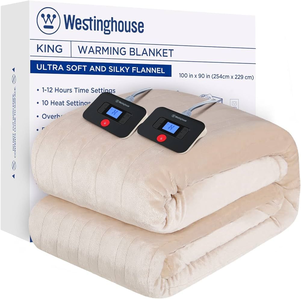 Westinghouse Electric Blanket King Size, Super Cozy Soft Flannel 100" x 90" Heated Blanket with 1... | Amazon (US)