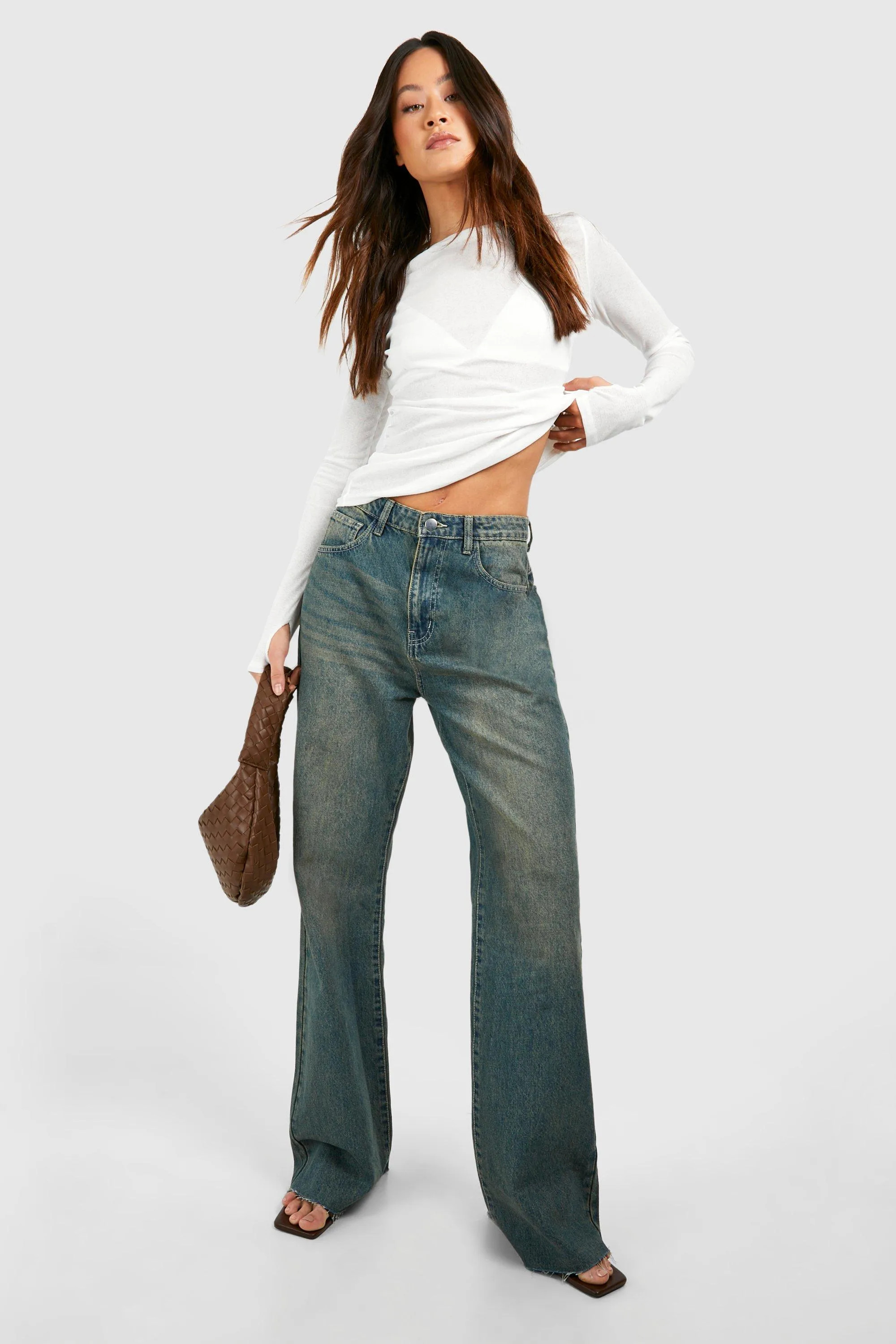 Jeans | Tall Vintage Wash Raw Fray Hem Straight Leg Jeans | boohoo | boohoo (US & Canada)