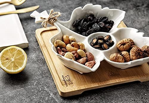 Honey ARGOL | Leaf Shaped Appetizer Divided Serving Platter Tray, White Ceramic 4Compartment Serv... | Amazon (US)