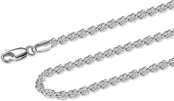 Waitsoul 925 Sterling Silver Rope Chain Lobster Clasp 2.5mm Silver Chain for Men Women Silver Nec... | Amazon (US)