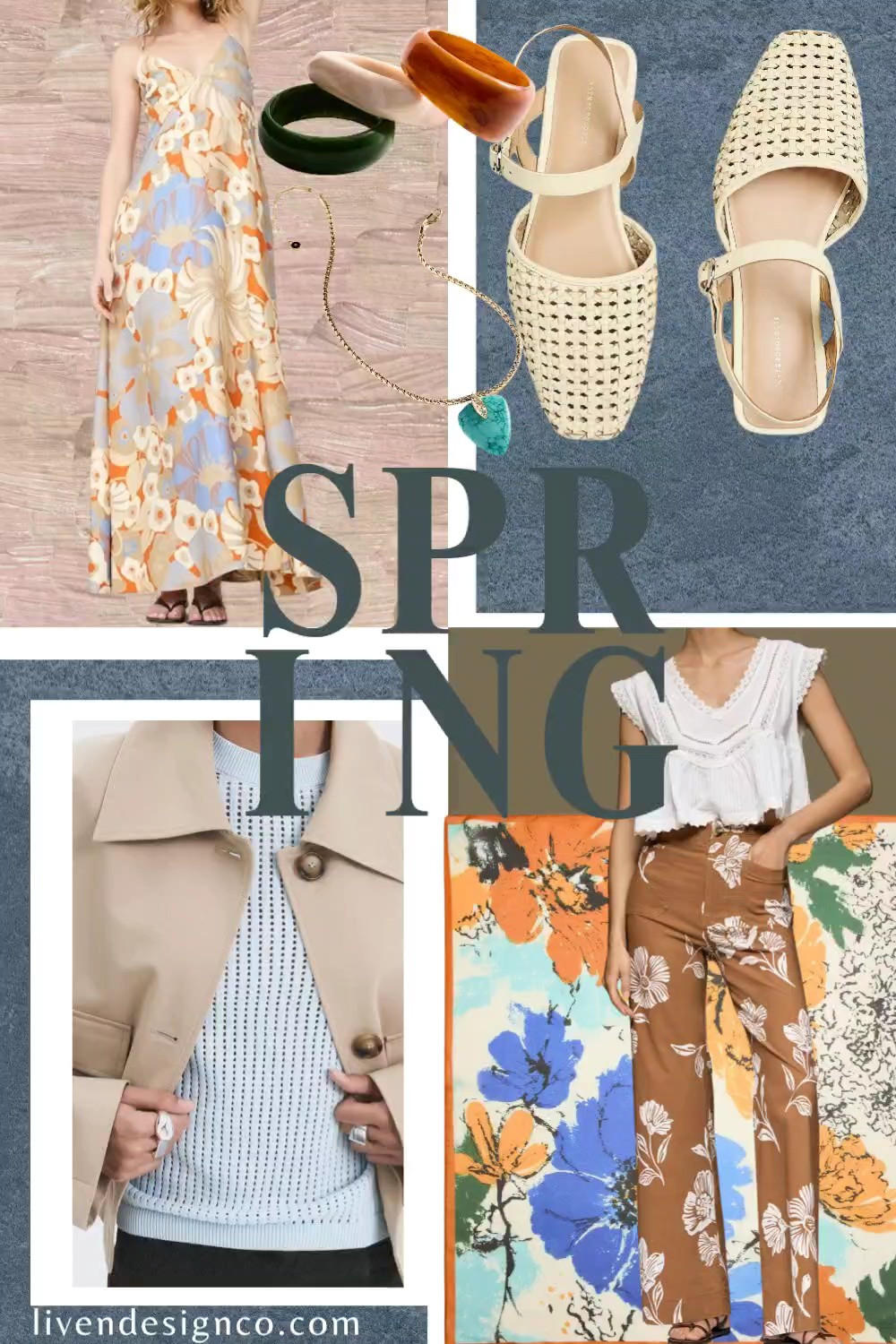 Spring fashion finds. Spring break. Resort wear. Floral dress. Woven slingback flats. Yellow woven ballet flats. Resin bracelets. Light blue sweater. Floral pants. Printed pants. Floral scarf. Silk satin scarf. Turquoise necklace

#LTKSeasonal #LTKSaleAlert