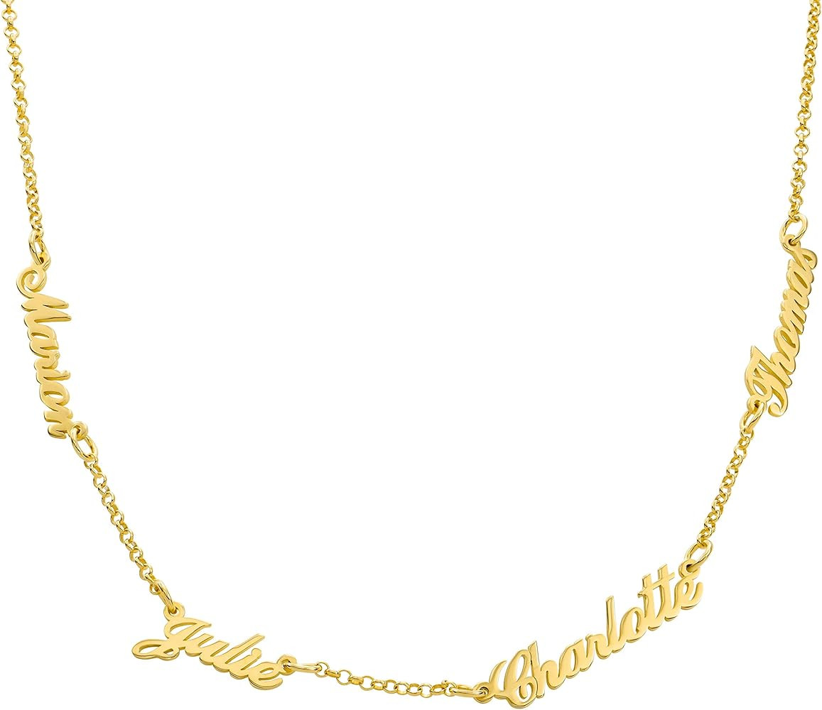 Oak&Luna - Personalized Heritage Diamond Multiple Name Necklace in Sterling Silver, Gold & Rose G... | Amazon (US)