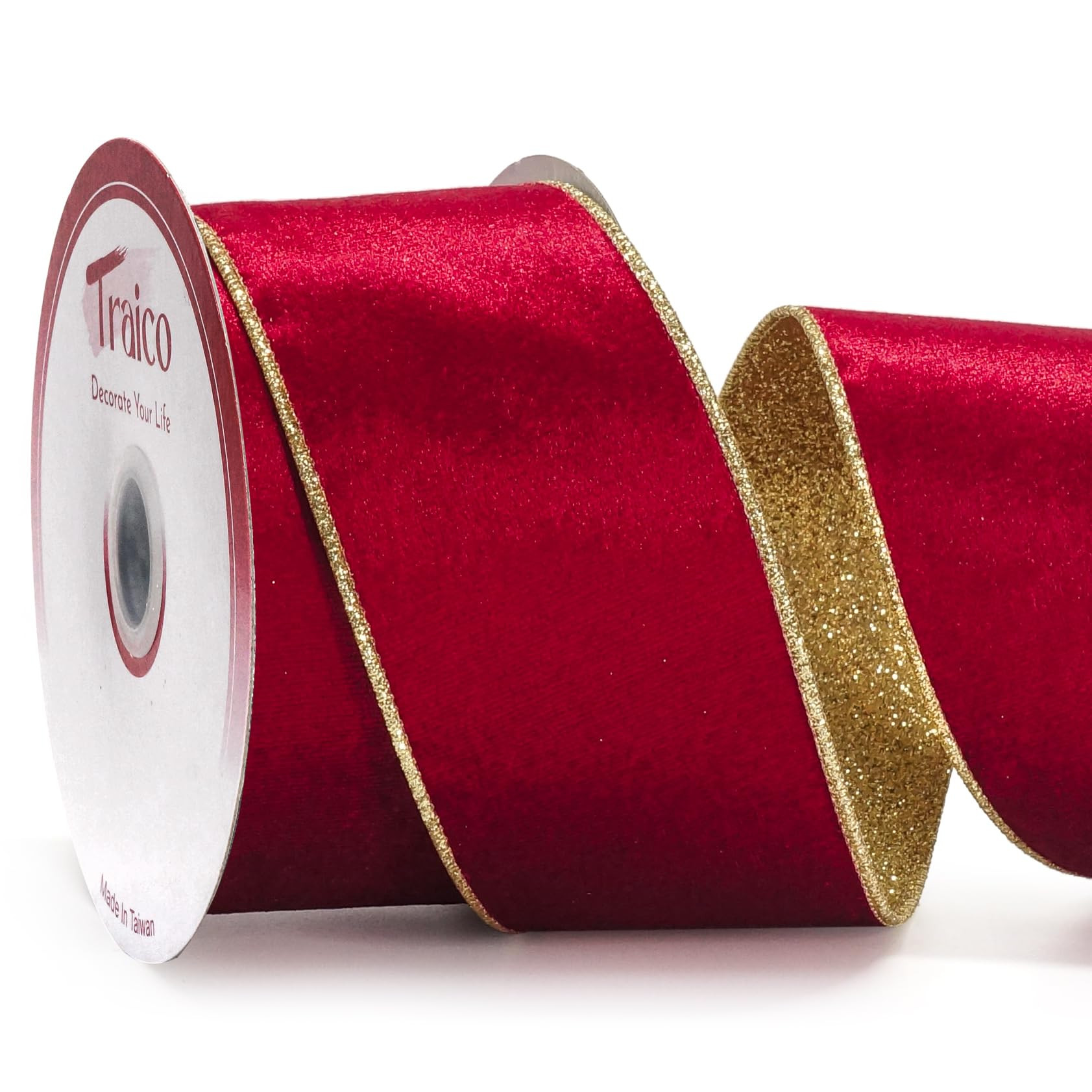 2.5" Red Velvet Gold Glitter Backing Wired Ribbon 10 Yards for Christmas Wedding Wreath Gift Wrap... | Amazon (US)