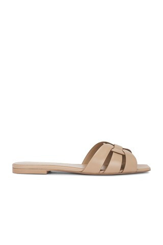 Saint Laurent Tribute Flat Sandal in Beige | FWRD 