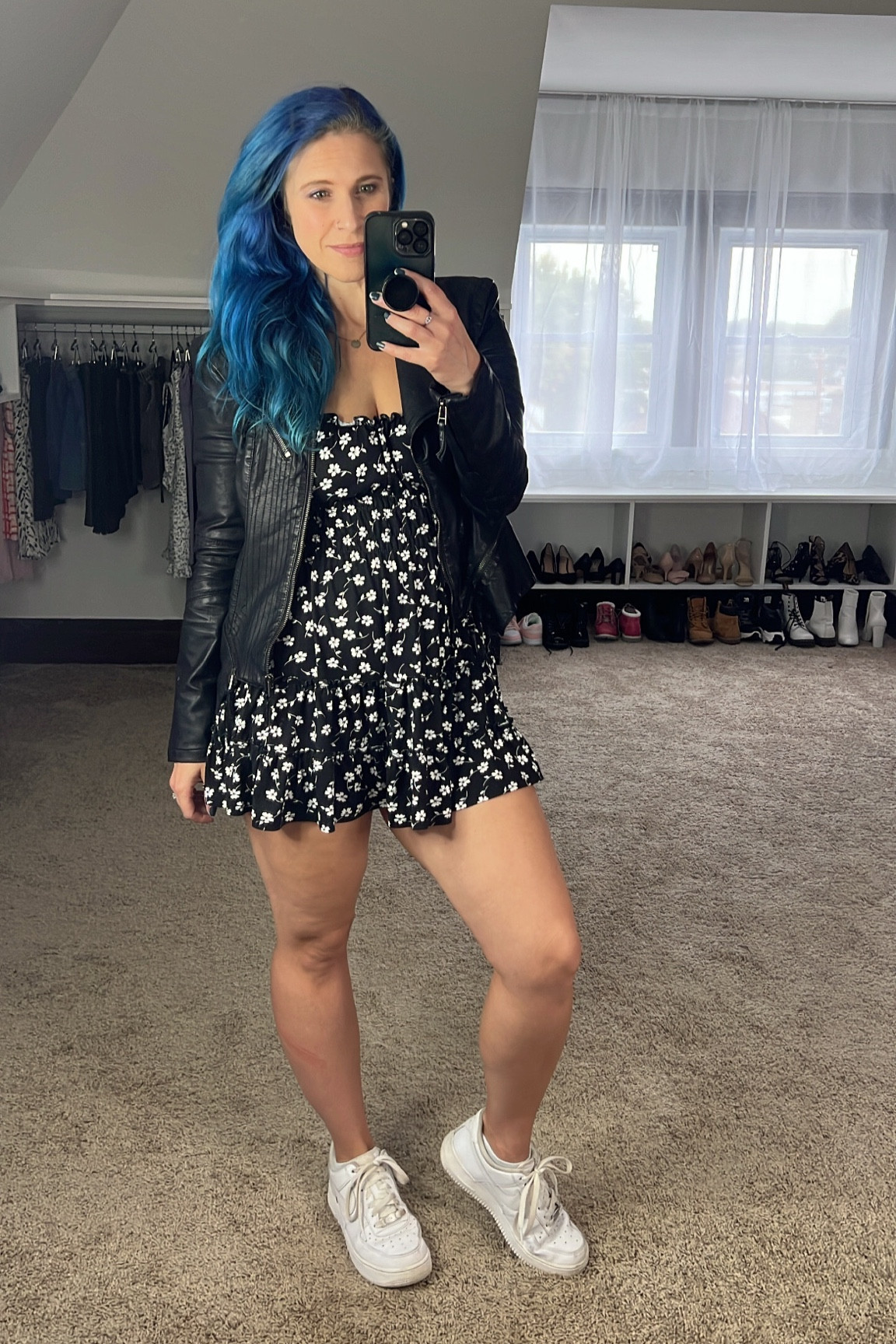 A faux leather moto jacket is a great way to get more wear out of your summer sundresses! #blanknyc #fauxleather #motojacket #transitionaloutfit #falloutfit 

#LTKstyletip #LTKfindsunder100