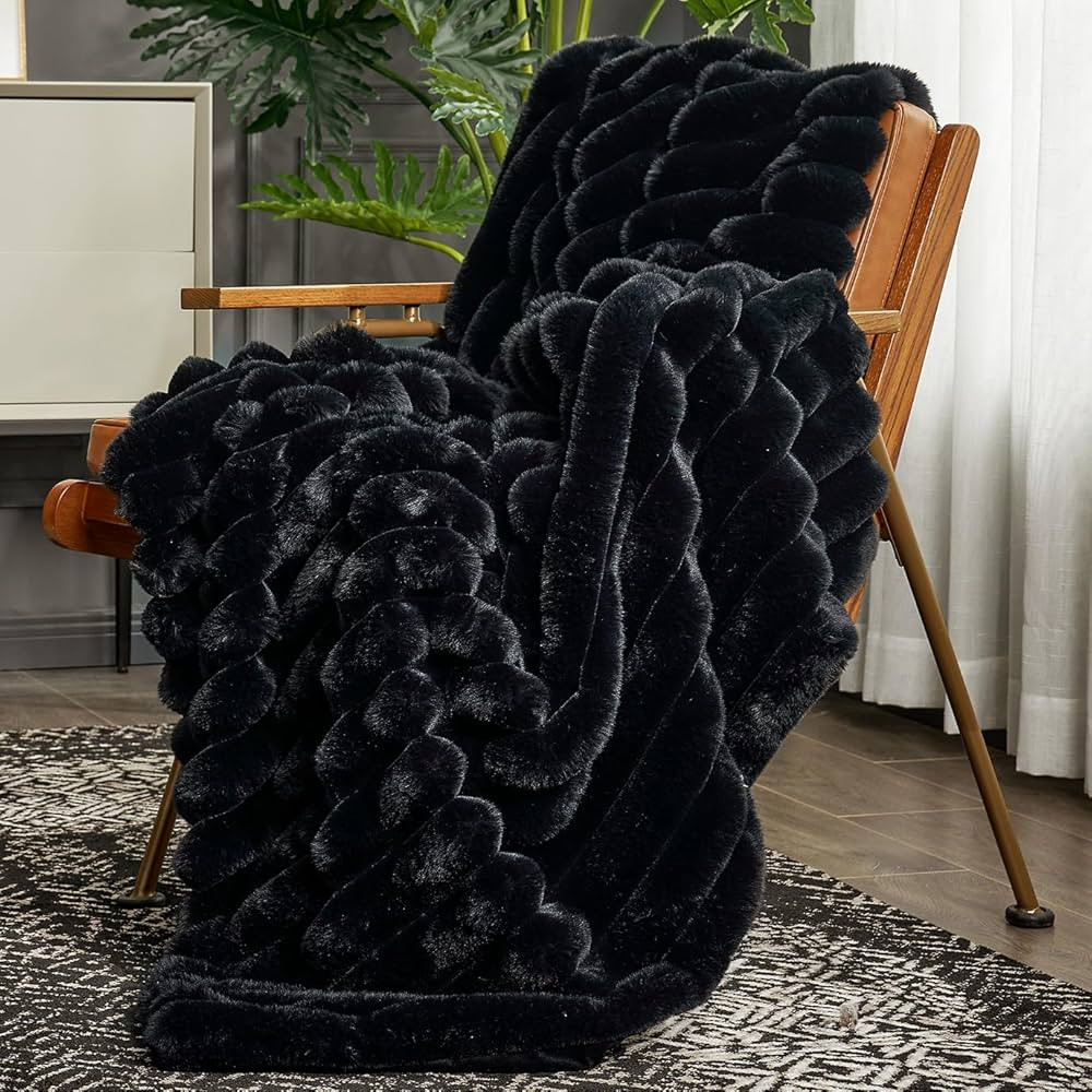 Cozy Bliss Faux Fur Throw Blanket for Couch, Cozy Warm Plush Striped Blanket for Sofa Bedroom Liv... | Amazon (US)