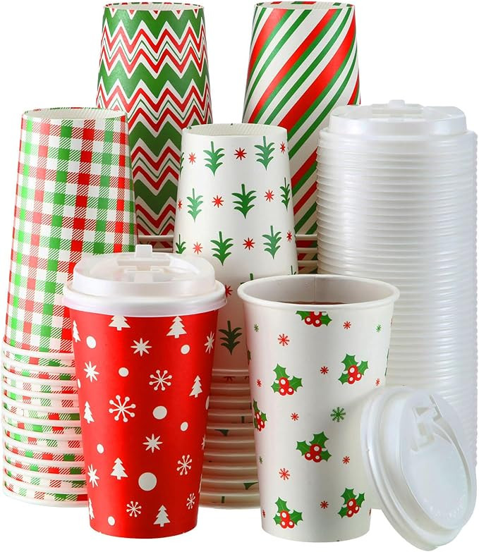 Sliner 60 Pcs Christmas Disposable Coffee Cups 16 oz with Lids Coffee Cups Hot Cold Beverage Pape... | Amazon (US)