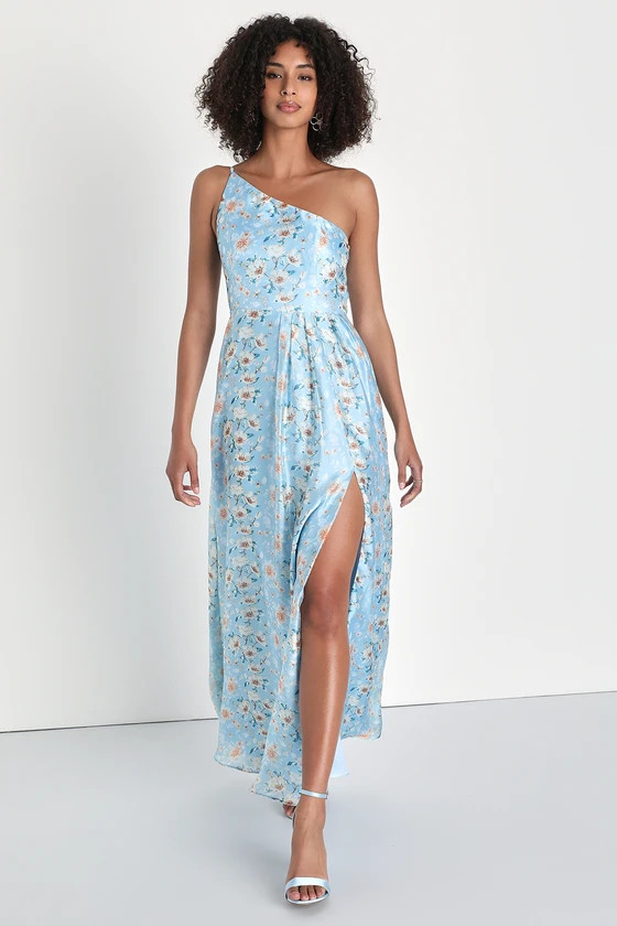 Bloom Into Love Blue Floral Organza One-Shoulder Maxi Dress | Lulus (US)