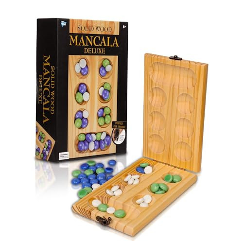 Point Games Solid Pine Mancala - Folding Board Game with Blue, Green, White Marbles- Portable Strategy Travel Game - Recommended Ages 6+ | Amazon (US)
