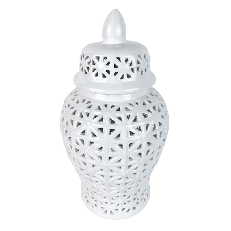 White Cutout Ceramic Ginger Jar, 14.6" | At Home