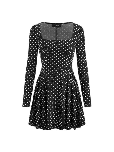 CIDER Womens Polka Dot Dress Long Sleeve Square Neck Drop Waist A Line Casual Party Club Mini Dress | Amazon (US)