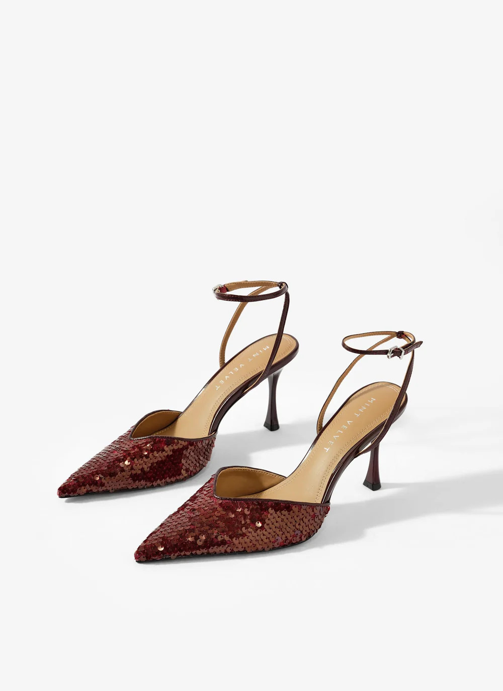 Ari Burgundy Sequin High Heels | Mint Velvet