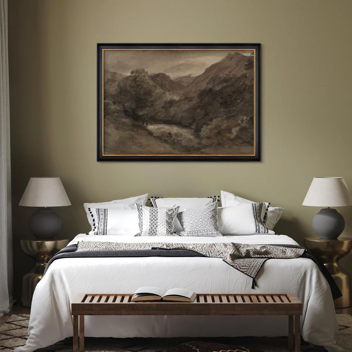 " Moody Landscape With River And Hills Illustrations Impressionism Framed Wall Art Decoration " | Wayfair North America