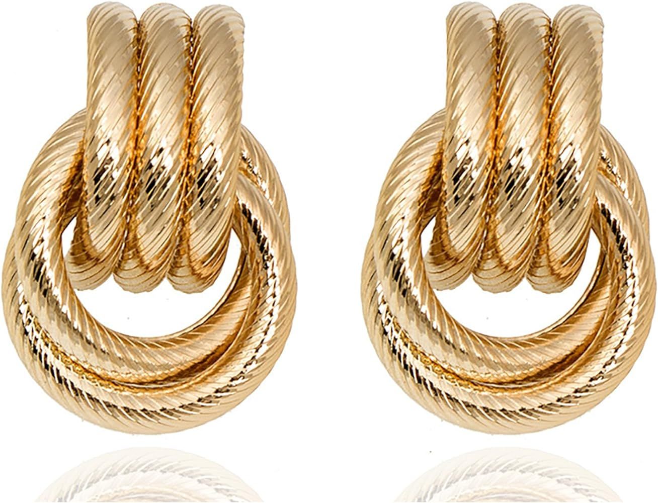 Gold Earrings for Women Chunky Geometric Statement Hollow Tube Earrings Gold Hoop Earrings Long L... | Amazon (US)