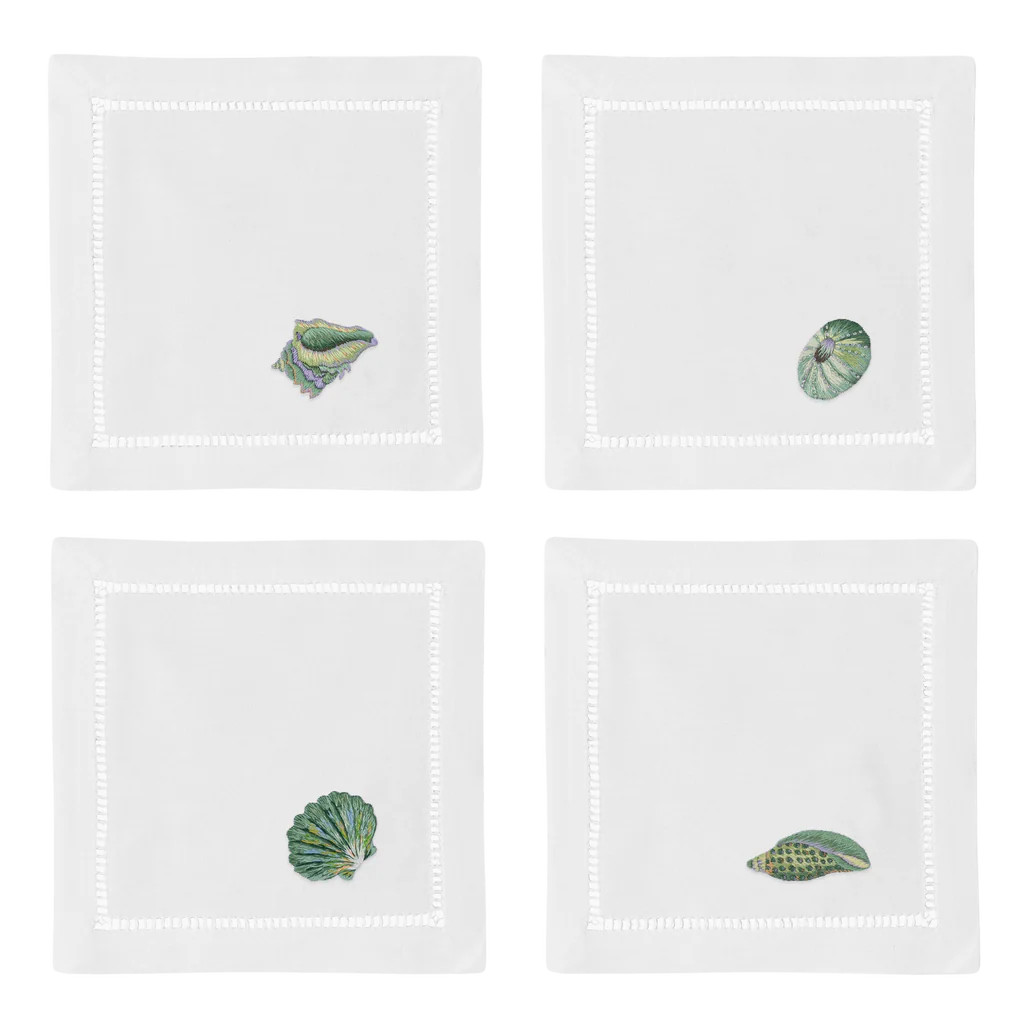 Shells Teal Cocktail Napkins, Mixed Set of 4 | Over The Moon