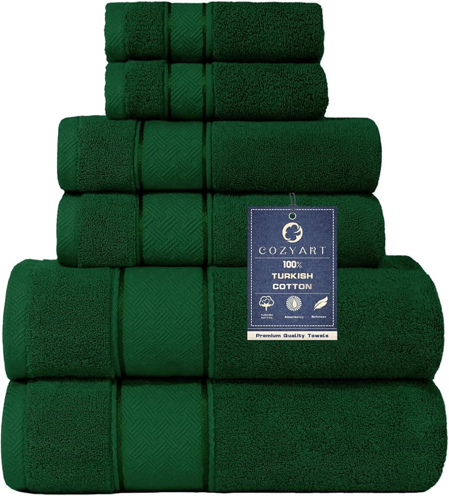 COZYART Formal Green Bath Towels Set 6 Piece, Luxury 100% Turkish Cotton 650GSM Hotel Quality, So... | Amazon (US)