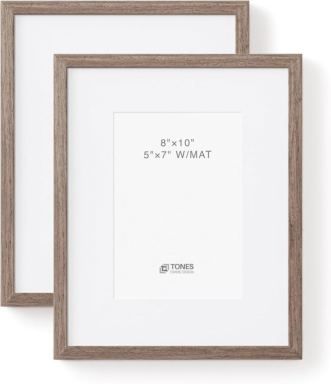 8x10 Picture Frame with 5x7 Mat, Set of 2 Small Photo Frames Oak Solid Wood Veneer Finish and Ple... | Amazon (US)