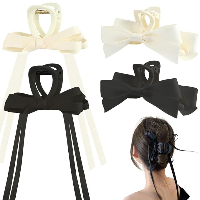 Kasmena 4 Pack Bow Hair Claw Clips with Long Tail Hair Accessories,Big Bow Hair Claw Clips Medium... | Amazon (US)