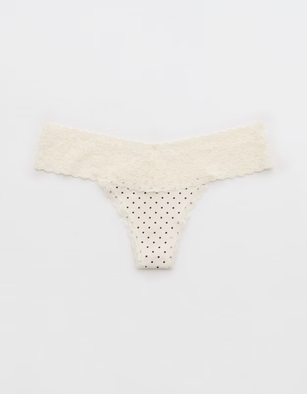 Superchill Vintage Lace Cotton Thong Underwear | American Eagle Outfitters (US & CA)