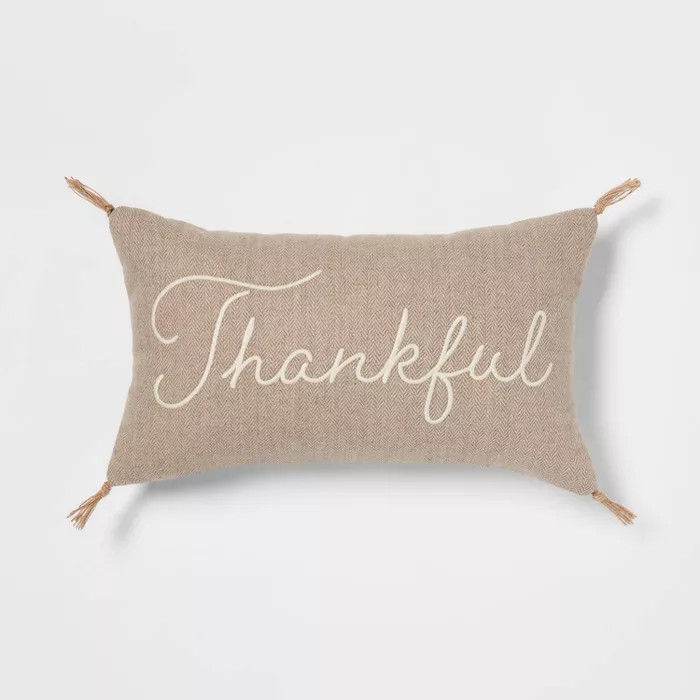 Tweed Embroidered 'Thankful' Lumbar Throw Pillow - Threshold™ | Target