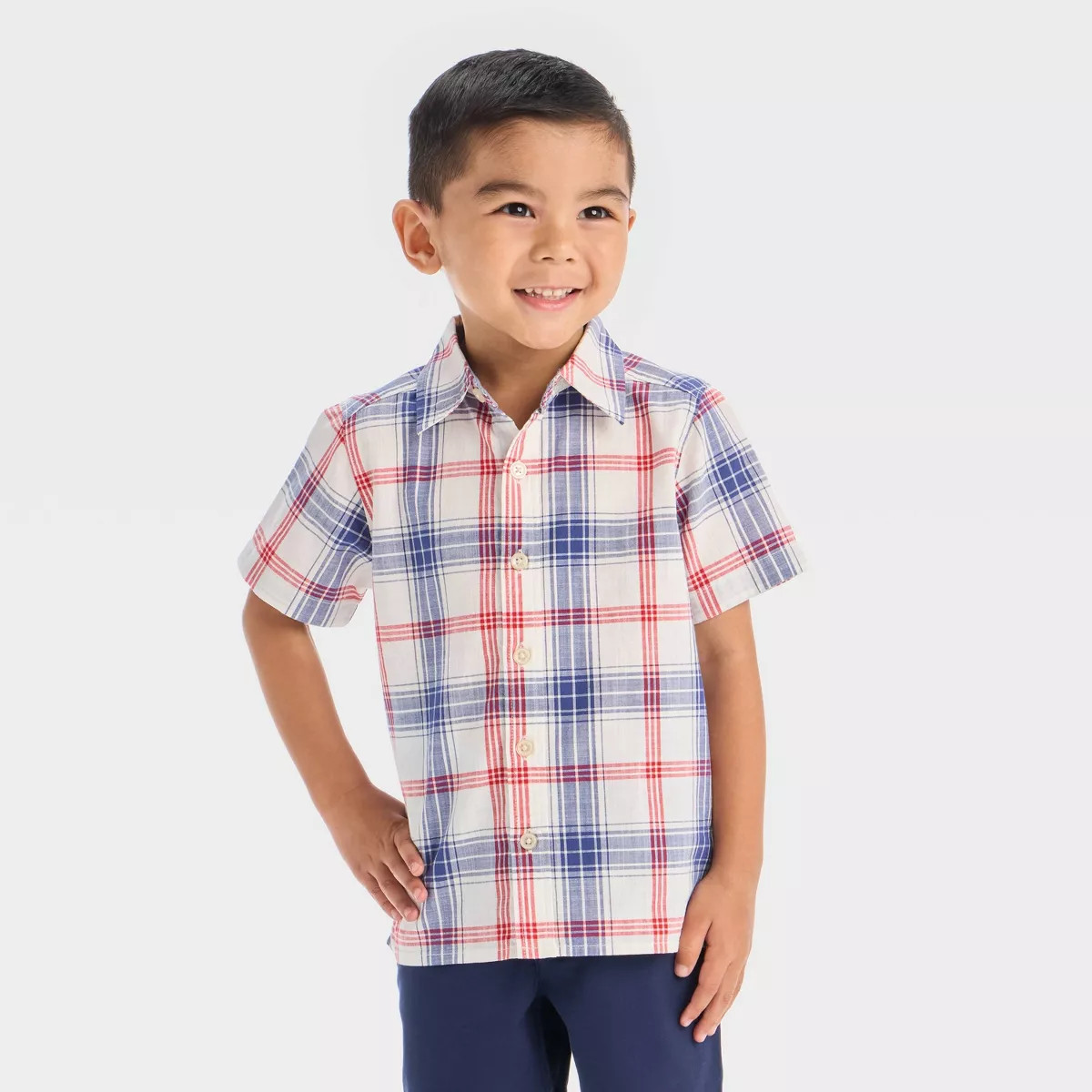 OshKosh B'gosh Toddler Boys' Short Sleeve Plaid Woven Shirt - Red/Blue/White | Target