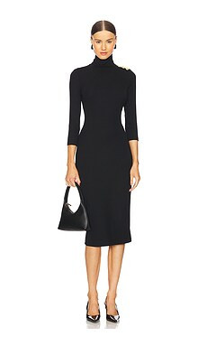 L'AGENCE Voletta 3/4 Sleeve Turtleneck Dress in Black from Revolve.com | Revolve Clothing (Global)