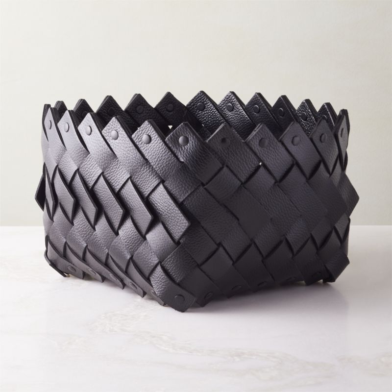 Willa Modern Woven Black Leather Decorative Storage Basket Small + Reviews | CB2 | CB2