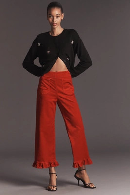 The Colette Crop Velvet Ruffle-Hem Pants by Maeve | Anthropologie (US)