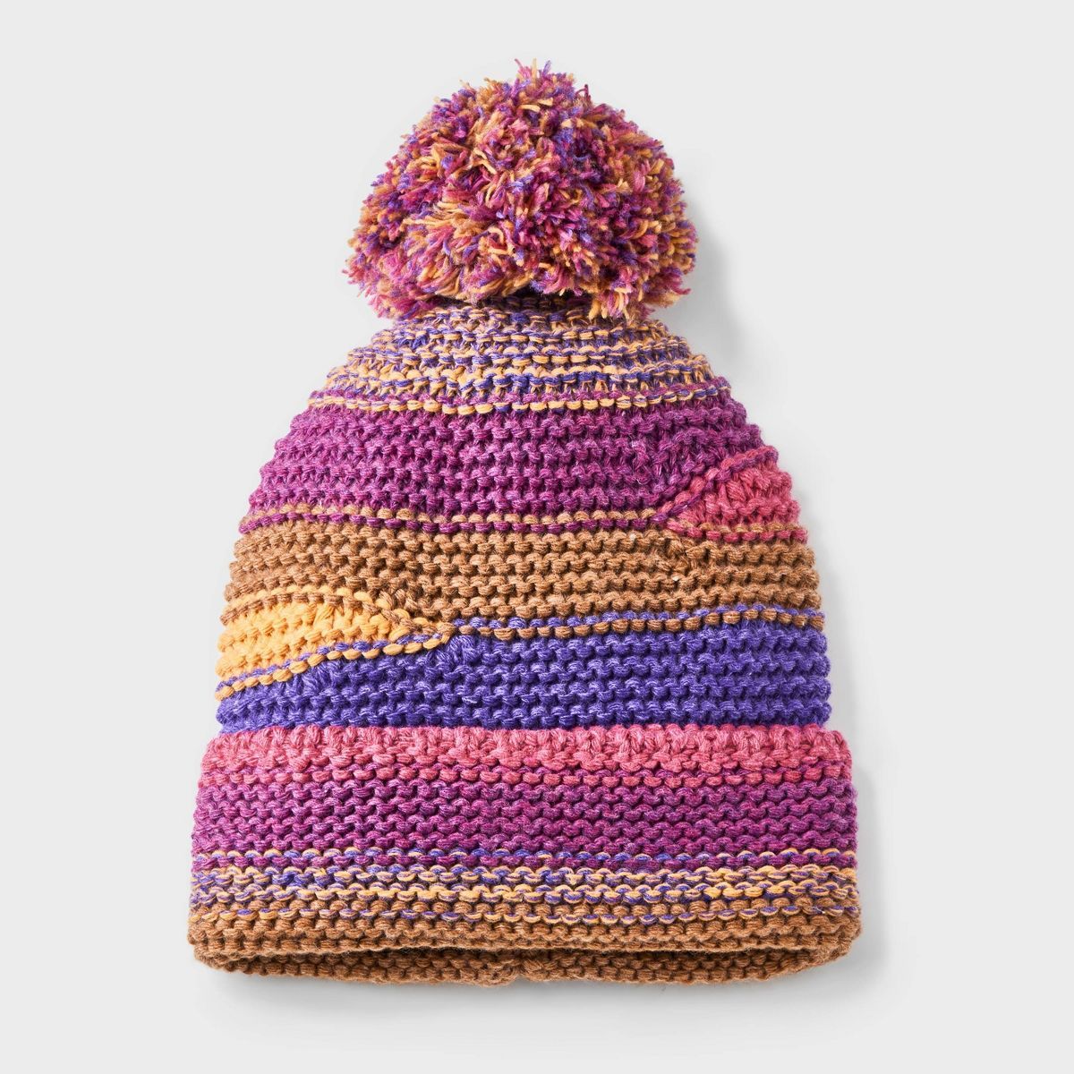 Pre-Consumed Recycled Pom Beanie - Wild Fable™ Pink/Gold/Navy | Target