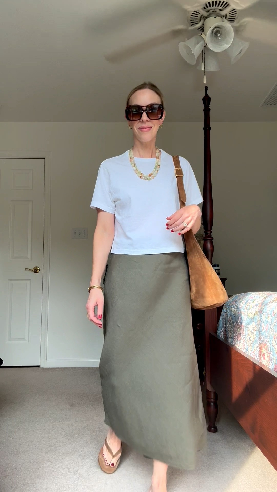 Add suede accessories to make a summer outfit feel a little more fall - P.S. this linen skirt is only $50 and so chic for day into evening

#LTKSeasonal #LTKOver40 #LTKSaleAlert