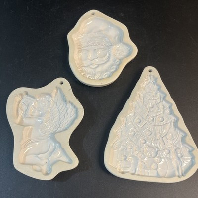 3 Vtg 1990 Christmas Holiday Stoneware Clay Cookie Molds Santa Claus Tree Angel | eBay US