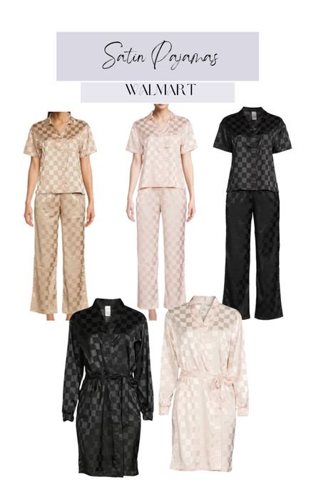 Satin pajamas, checkered, silk, sleepwear, loungewear, robes, affordable, Walmart finds, neutral, chic 

#LTKSeasonal #LTKstyletip #LTKunder50