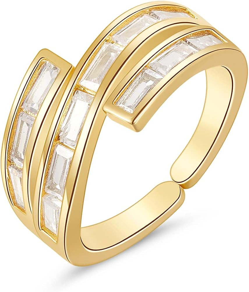 KissYan Gold Ring for Women, 14K Gold Plated Adjustable Open Chunky Finger Rings Twisted Band Rin... | Amazon (US)