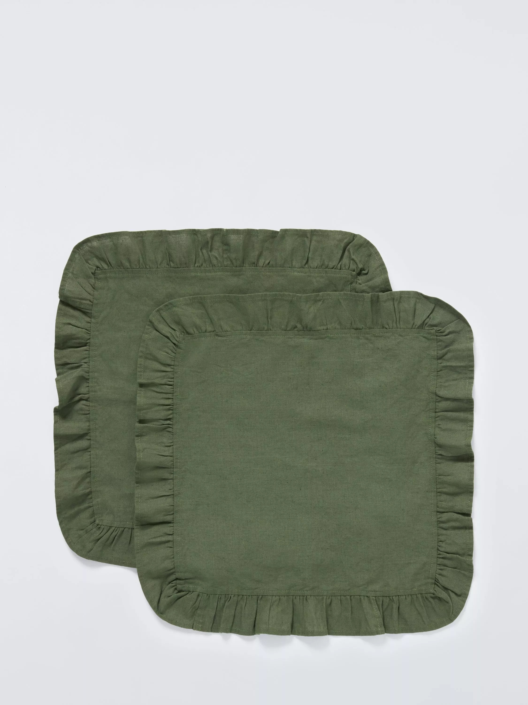 John Lewis Ruffle Linen Cotton Napkins, Set of 2, Green | John Lewis (UK)