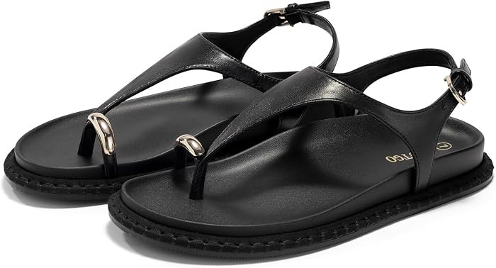 Coutgo Womens Toe Ring Flat Sandals Comfortable Flip Flops T Strap Footbed Sandals Ankle Strap Su... | Amazon (US)