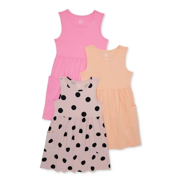 Wonder Nation Girls Sleeveless Play Dress, 3-Pack, Sizes 4-18 & Plus | Walmart (US)