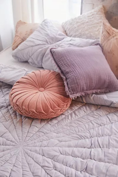 Round Pintuck Pillow in Rose at Urban Outfitters | Urban Outfitters (US and RoW)