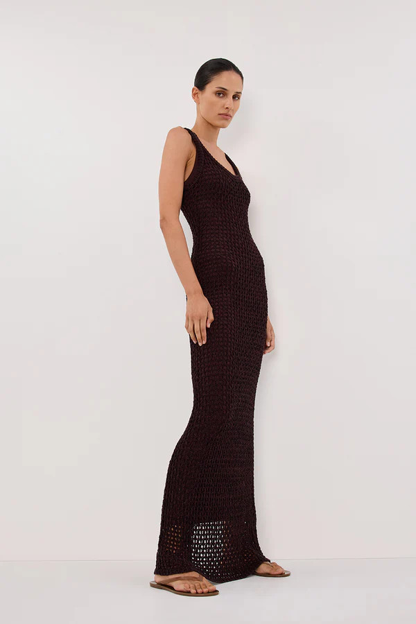 TESS CHOC CROCHET KNIT MAXI DRESS | DISSH