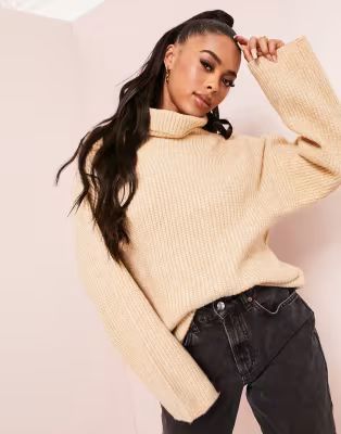 ASOS LUXE fluffy roll neck longline sweater | ASOS (Global)